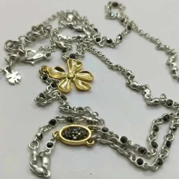 Lucky brand Y drop pave and floral accent silvertone necklace - Picture 2 of 4